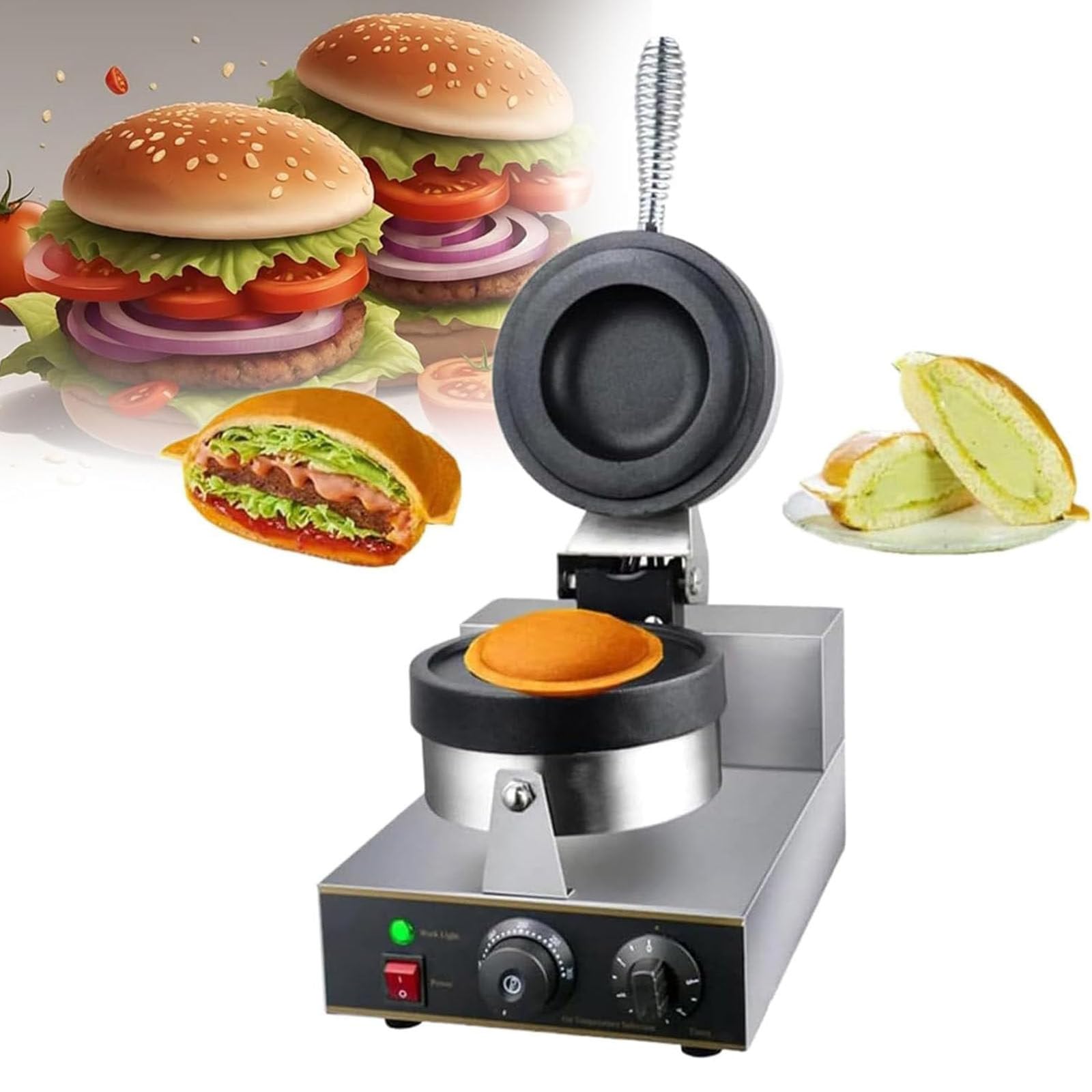 YXYLJOZ Non-Stick Electric Burger & Waffle Maker, Dual-Sided Heating, 50-300℃ Temp Control, 5-Min Timer for Perfects Bubbles Waffles & Paninis