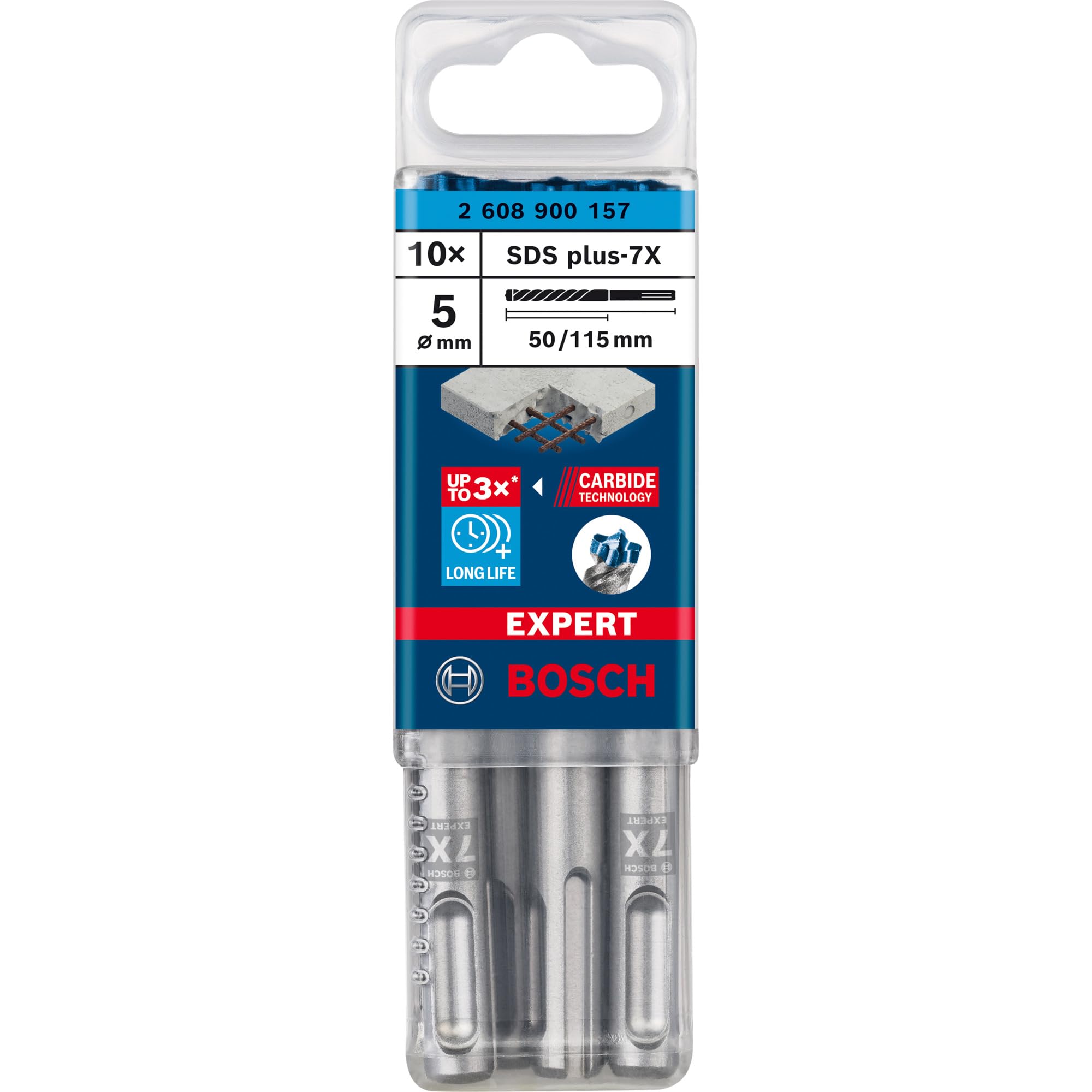Bosch Punta per trapano Expert SDS-plus-7X, Ø 5 mm, 10 pezzi