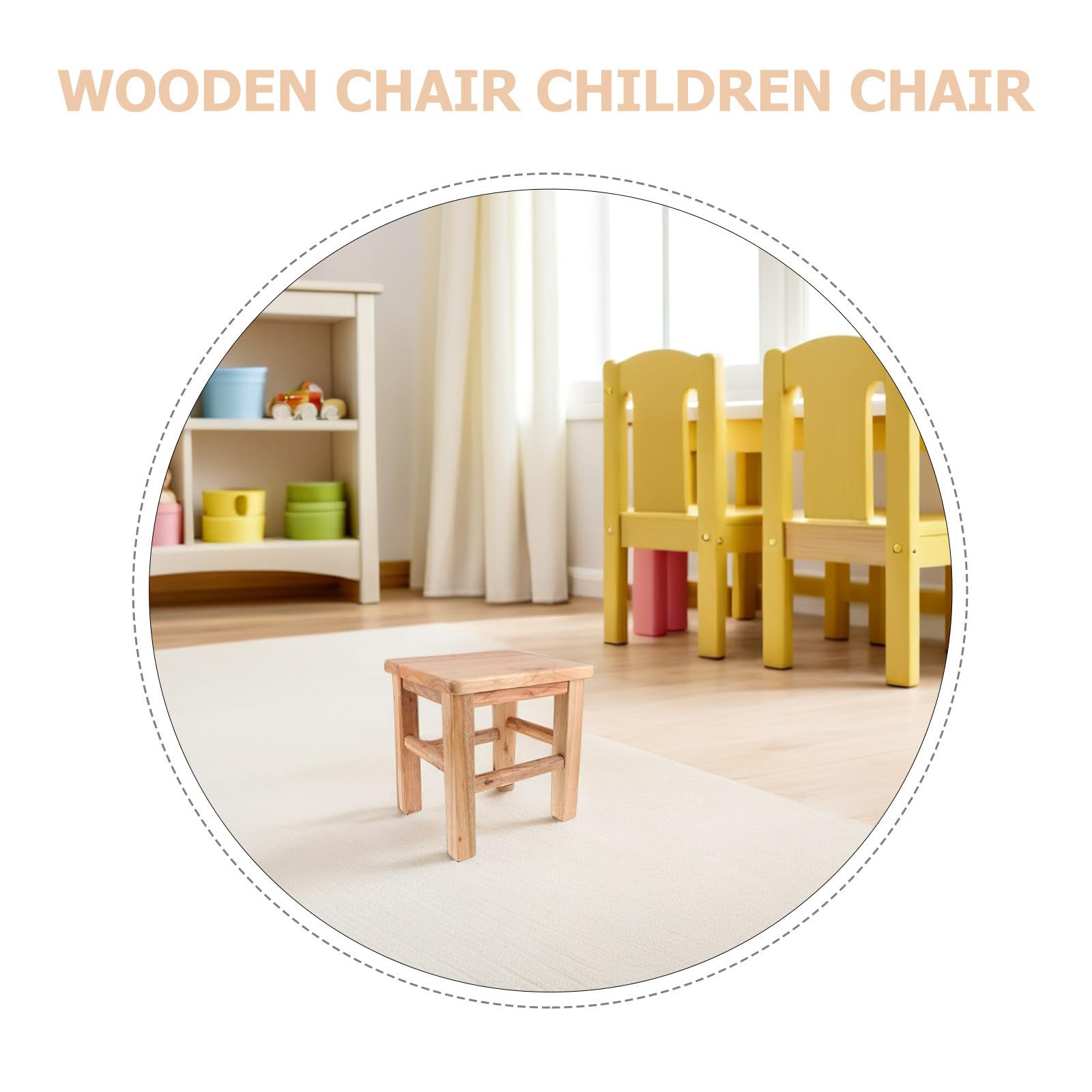 FRCOLOR Kinderstuhl Beige Kompakt mit 4 Beinen und Abgerundeten Ecken für Erwachsene Geeignet für Wohnzimmer und Familien