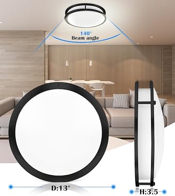 1 Pack 13 Inch Black Ceiling Light Fixture and 1 Pack 2-Light Black Vanity Light Fixture for Bathroom