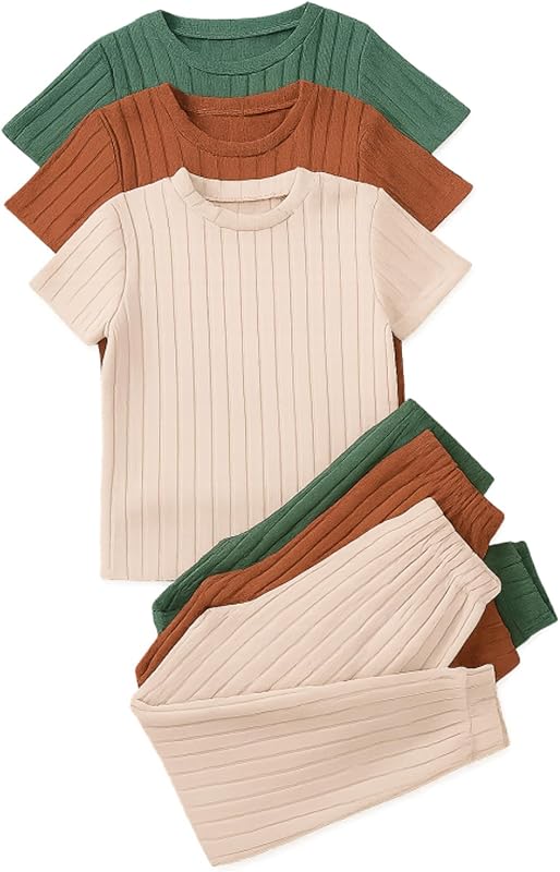Girls 6 Pcs Knit Outfits Short Sleeve T-Shirt Pants Set 4-14Y