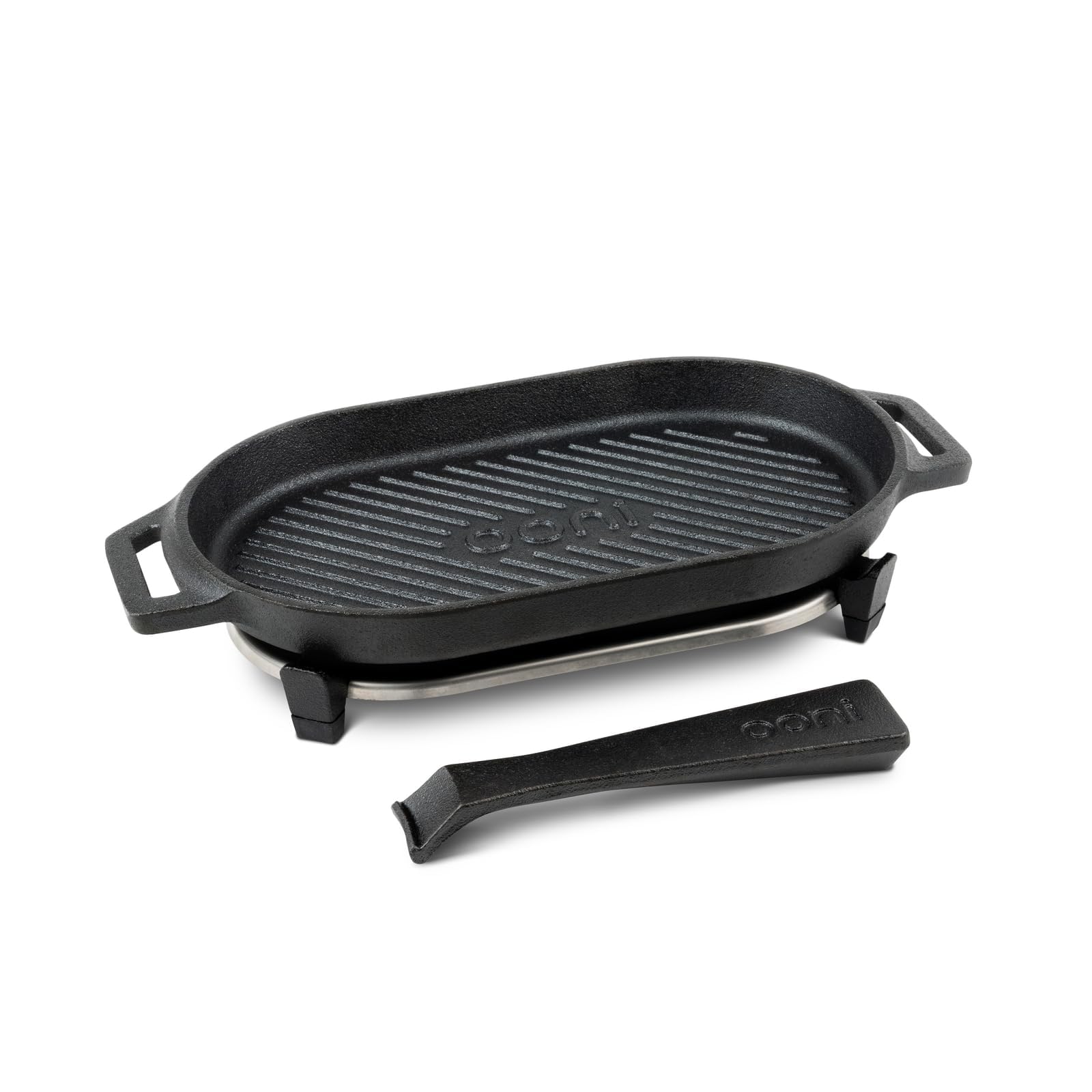 Ooni Poêle Grizzler en fonte – Poêle à frire, 31 cm x 16 cm, plaque de cuisson avec poignée amovible et dessous de plat en acier inoxydable, antiadhésive, passe au four, four à pizza et accessoires de