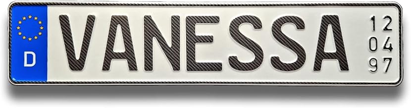 TA TradeArea Namenskennzeichen | Namensschild mit Geburtsdatum individualisierbares geprägtes Nummernschild egal ob Geburtstag oder Taufe (EU-Namensschild Carbon)