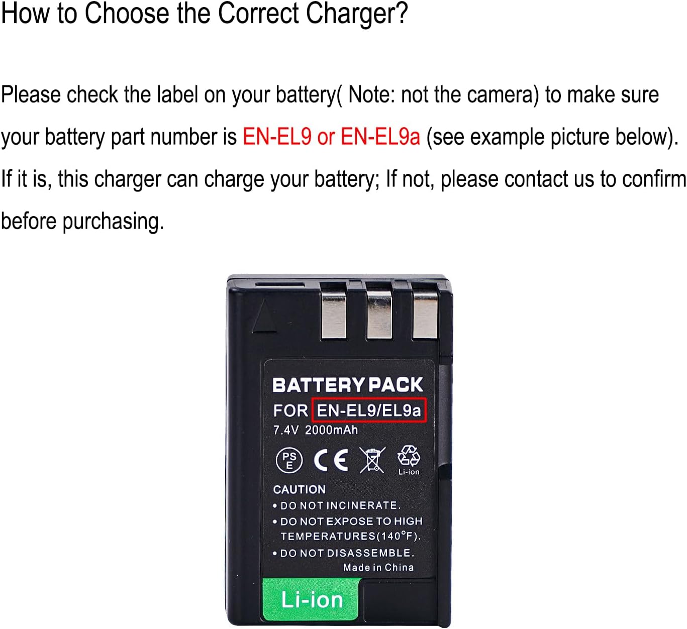 EN-EL9/EN-EL9a Battery Charger for Nikon D40, D40X, D60, D3000, D5000 Cameras