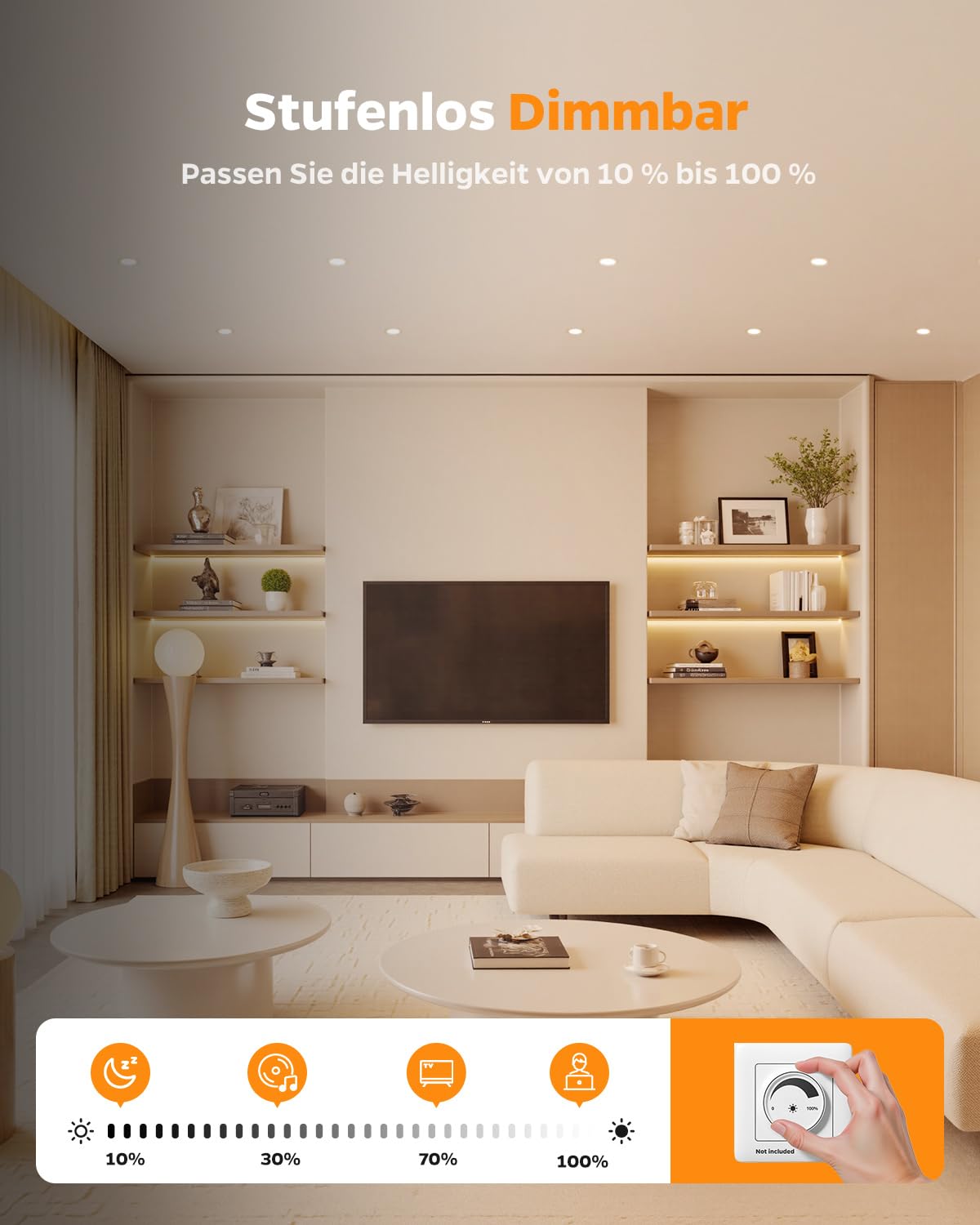 Sanyoung Einbaustrahler LED Dimmbar, 10er Set LED Spots 230V Flach Warmweiß Neutralweiß Kaltweiß, 5W Spots Deckenleuchte 65-80mm Lochmaß, IP44 Deckenspots Einbauleuchten für Badezimmer Wohnzimmer