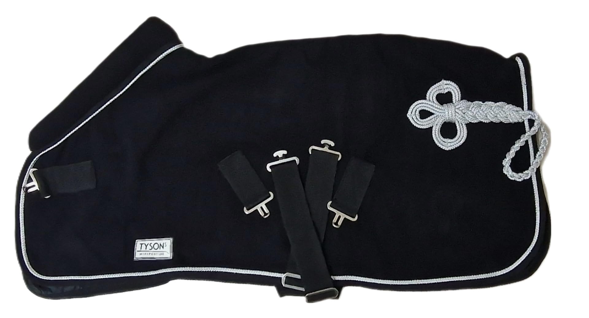 Zaraa Abschwitzdecke Paradedecke mit Kragen Anti Pilling Fleece Schwarz Silber- oder Goldfarben, Rosegold Minishetty Shetty Welsh Pony 70 80 90 100 110 (Schwarz/Silberfarben, 70)