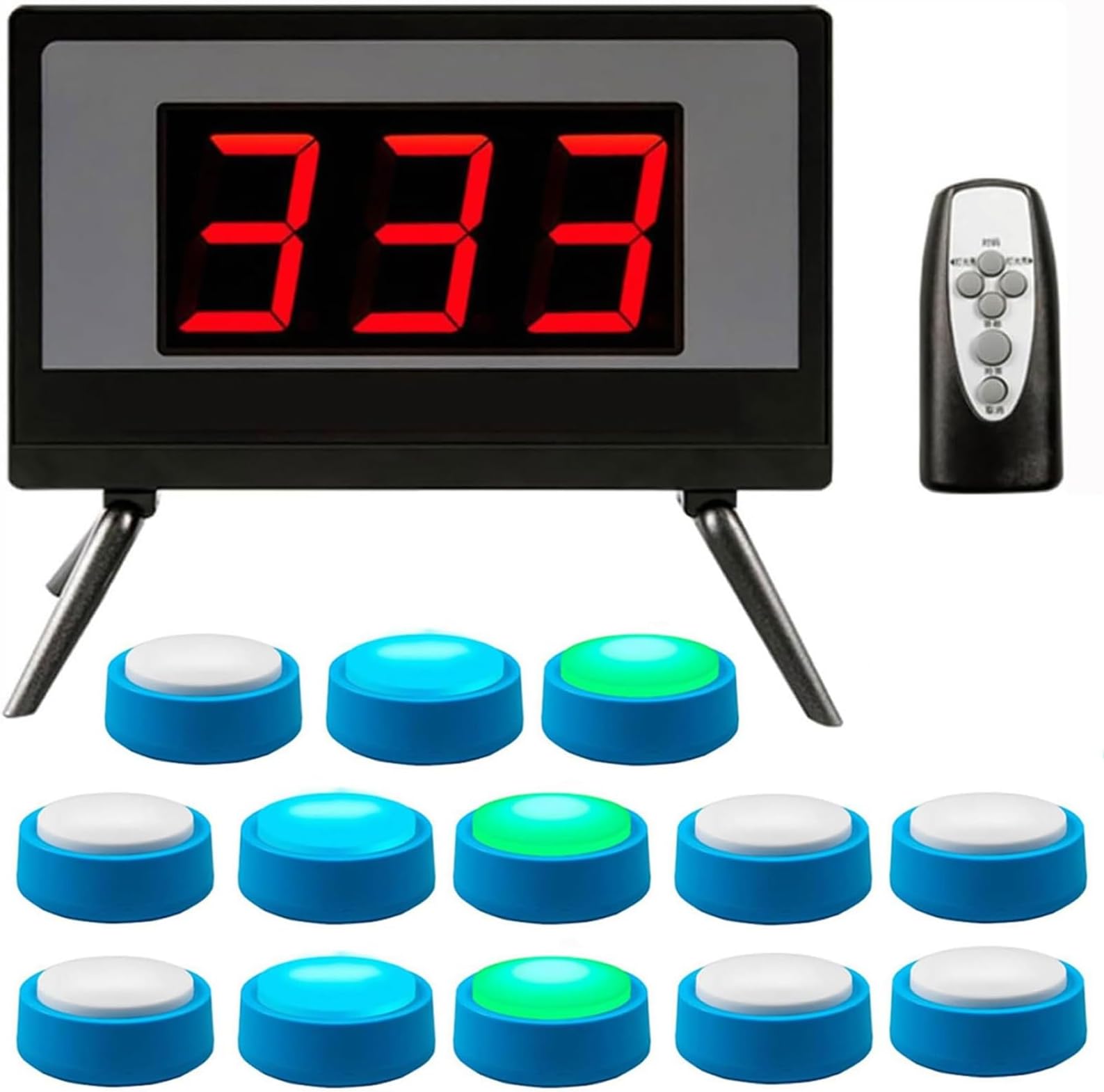 Wireless Quiz Buzzer Set with Remote Control, Multiple Answer Modes and Indicator Lights, Adjustable Timer for Game Shows, Schools, and Party Competitions