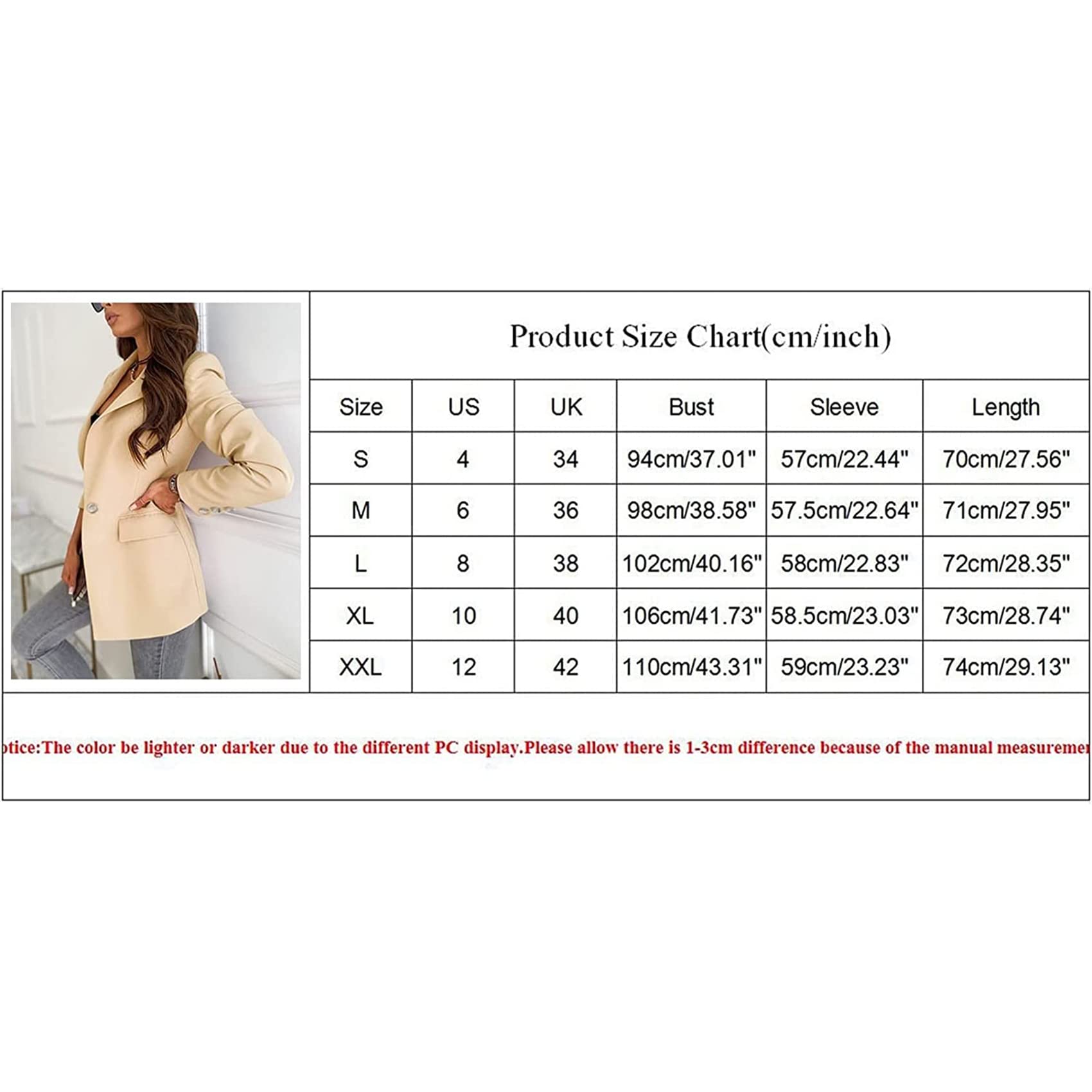 NLAVW Blazer Lungo da Donna Giacca Elegante da Lavoro Aperta sul Davanti Giacca Sportiva Elasticizzata con Tasche