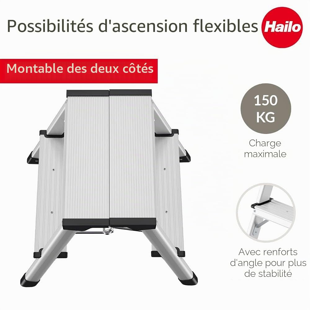 Hailo - Marche Pied Double accès 2x2 marches Pliant en Aluminium Hailo D60