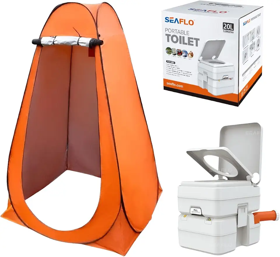 Kit Barraca com Vaso Sanitário Portátil 20L, Laranja, Incluindo Vaso Sanitário e Barraca de Privacidade