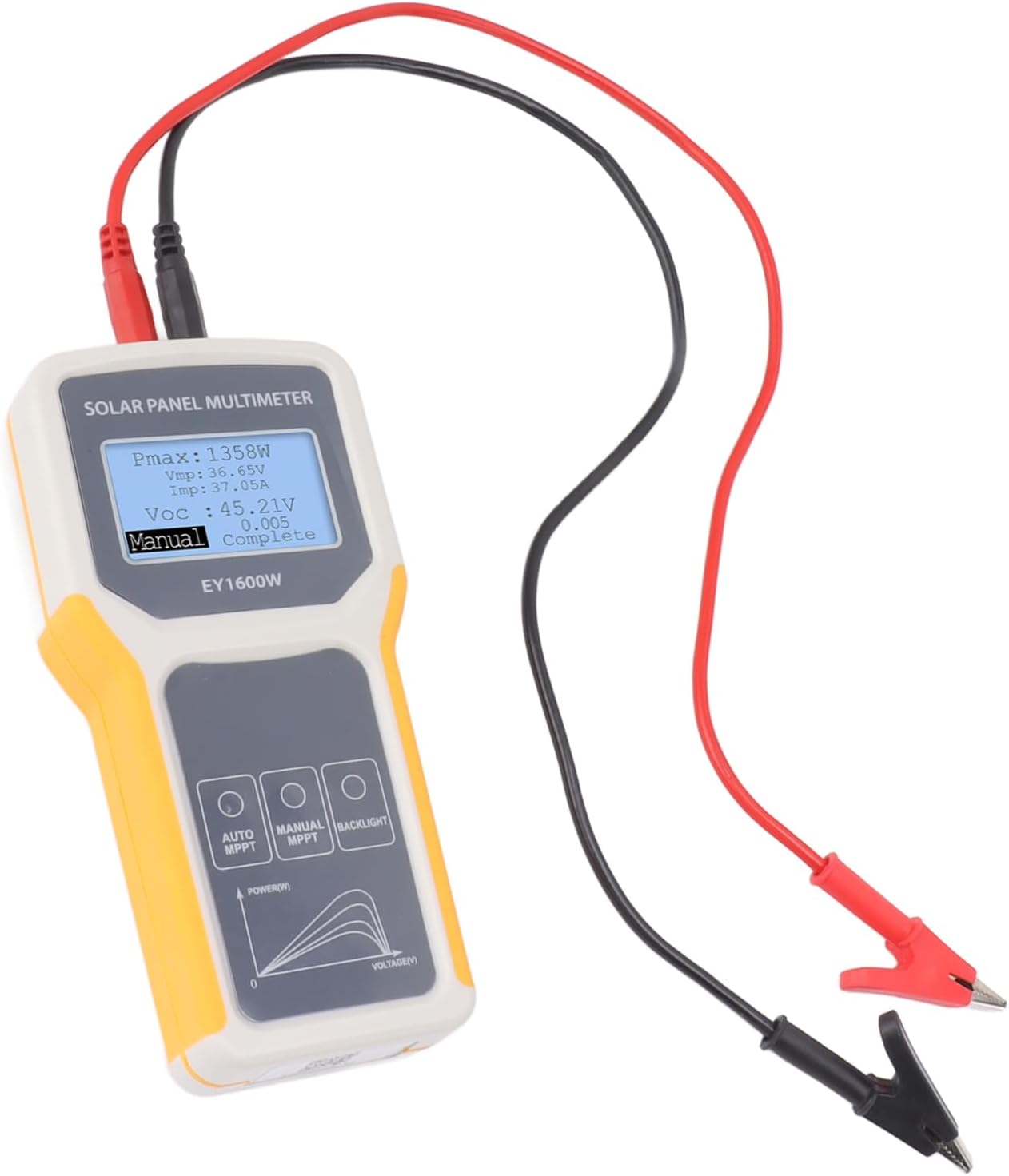 Solar Panel Multimeter, Photovoltaic Tester for Portable, Foldable Solar Power, 1600W MPPT Open Circuit Voltage Tool, Big LCD Screen, Backlight, No Battery Required