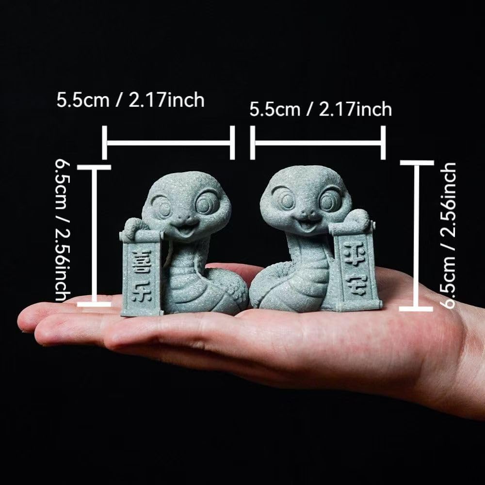 Aquarium Snake Statue Animal Figurines Fengshui Sandstone Sculpture for Home Fish Tank Lucky Decor (1 Pair)