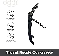 Vista 2 de OGGI Abridor de botellas de vino compatible con la TSA, sacacorchos para camareros, con mango de madera, palanca con doble bisagra, abrebotellas