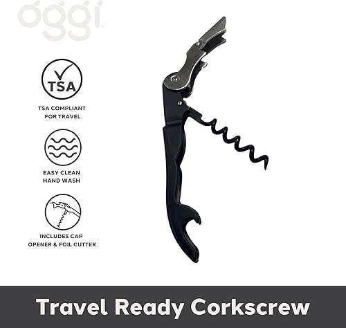 Miniatura 2 de OGGI Abridor de botellas de vino compatible con la TSA, sacacorchos para camareros, con mango de madera, palanca con doble bisagra, abrebotellas