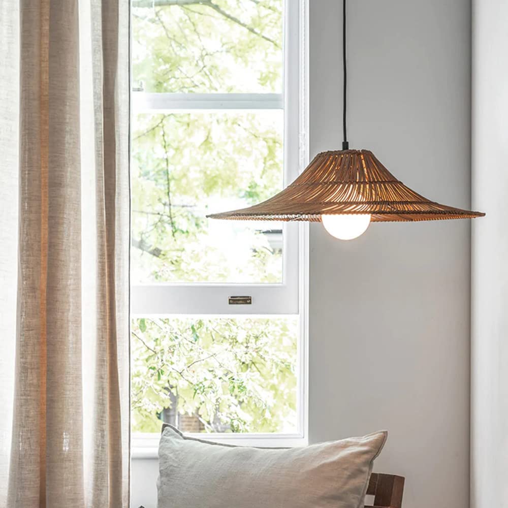 Lámpara de Techo, Lámpara Colgante Retro Tejida a Mano E27 de 1 lámpara con diseño Personalizado de ratán, lámpara Colgante de Techo de bambú for Comedor, Sala de Estar, casa de Familia, iluminación