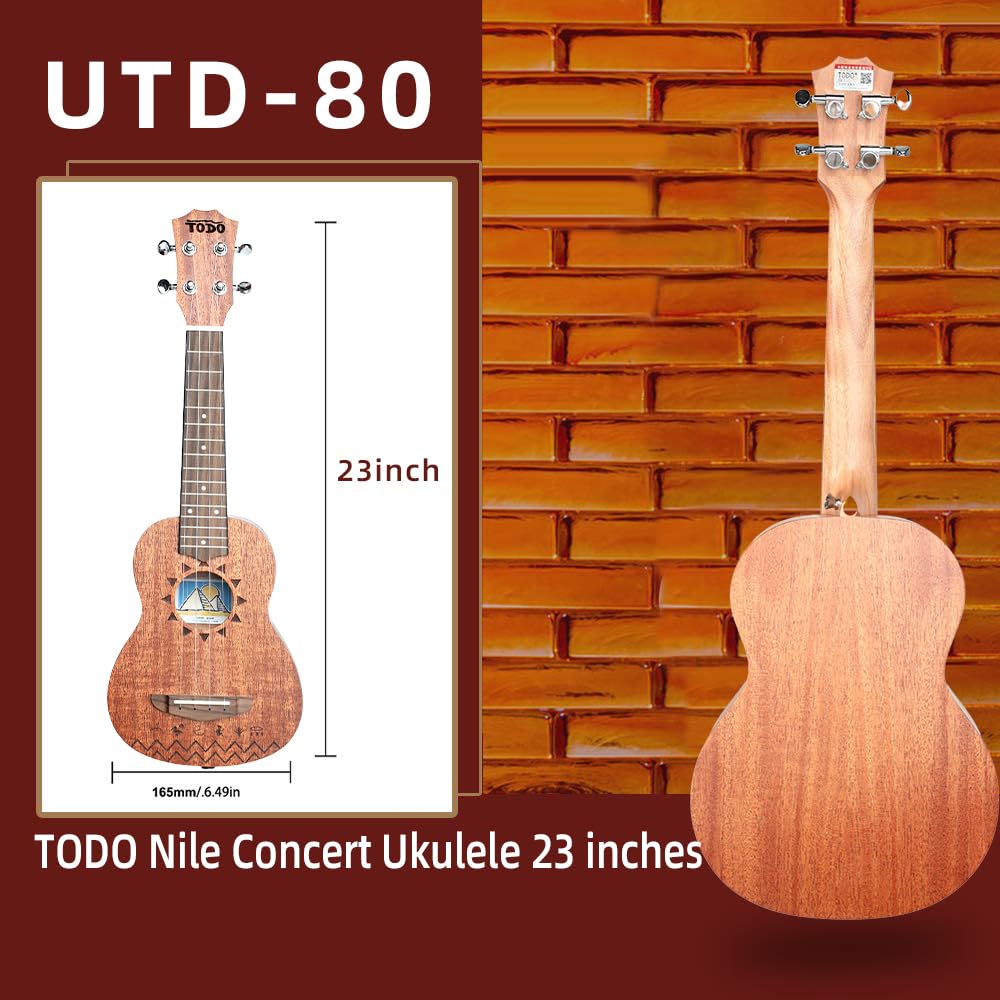 TODO Ukulele da concerto in mogano da 58 cm: The Nile Ukulele per adulti e principianti, kit con corde in carbonio, borsa, tracolla