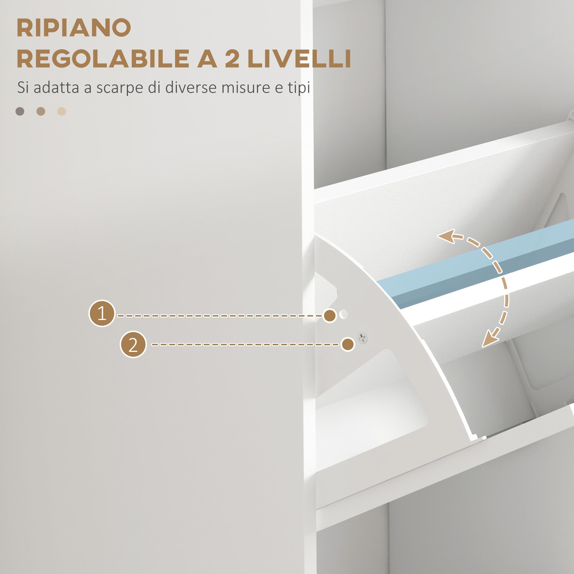 HOMCOM Scarpiera Salvaspazio con 3 Cassetti Ribaltabili per 15 Paia di Scarpe, Mobile Porta Scarpe con Ripiano Regolabile, 54x24x117.5 cm, Bianco