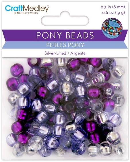 CraftMedley Pony Beads, Silver-Lined, 8mm, 19g, Viola