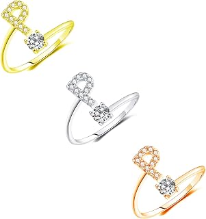 BRBAM 3 Colors Adjustable Crystal Inlaid Initial Ring Set Free Size Stackable Alphabet Letter Knuckle Rings Bridesmaid Gift
