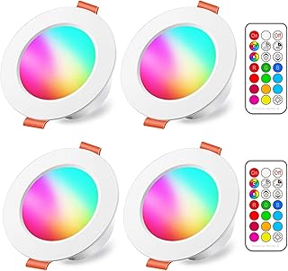 iLC Foco Empotrable LED 8W (equivalente a 60W), Colores RGBW Cambio de Color, Corte Ф70-85mm, 5700K Blanco Frio Downlight Plafón Luz de Techo RGB Regulable mando Incluido(4 unidades)