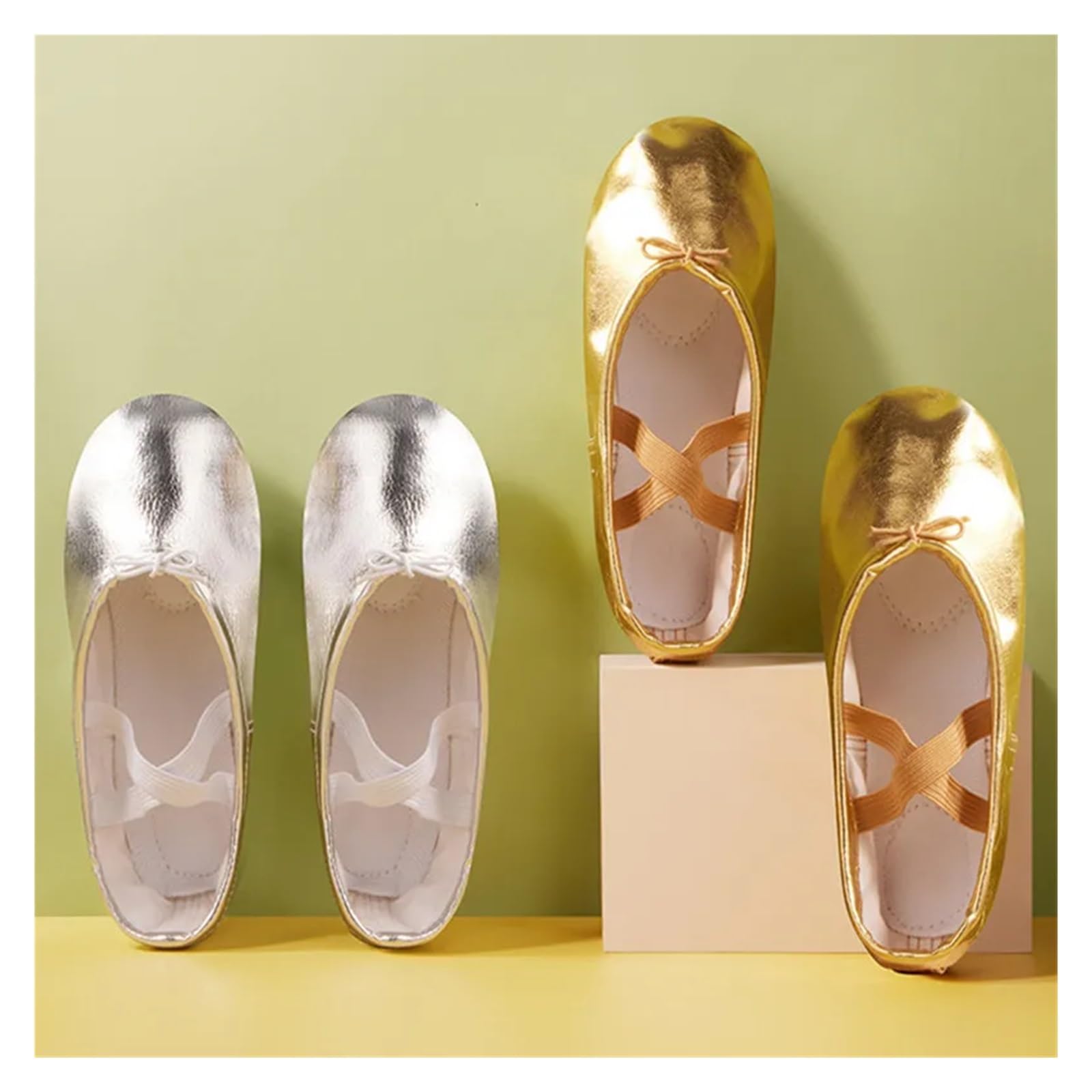 Zapatillas Ballet Niña Zapatillas de Ballet for niñas, Doradas y Plateadas, con Suela Suave, for Practicar Ballet, for Mujer