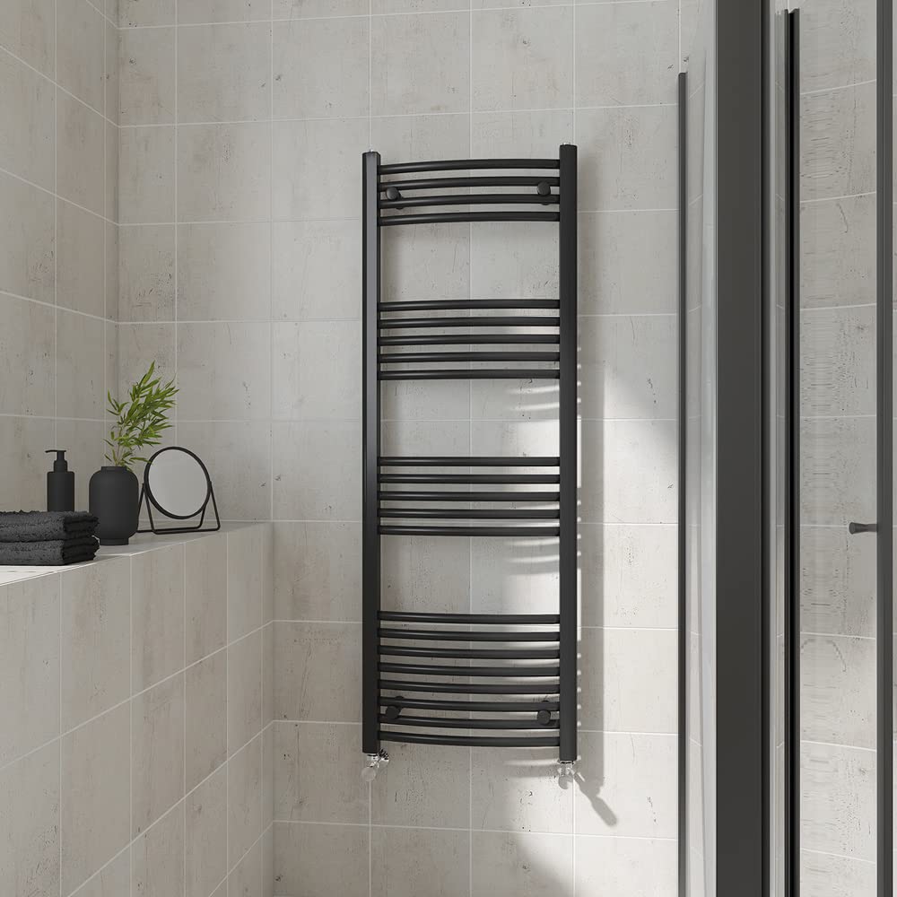 Warmehaus Curved Heated Towel Rail Black Bathroom Ladder Style Radiator Central Heating 1400X500mm
