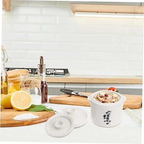 Miniatura 7 de Cabilock Tazón de cerámica para estofado con doble tapa y asas, pequeño soporte para sopa para microondas y horno, práctico suministro de cocina