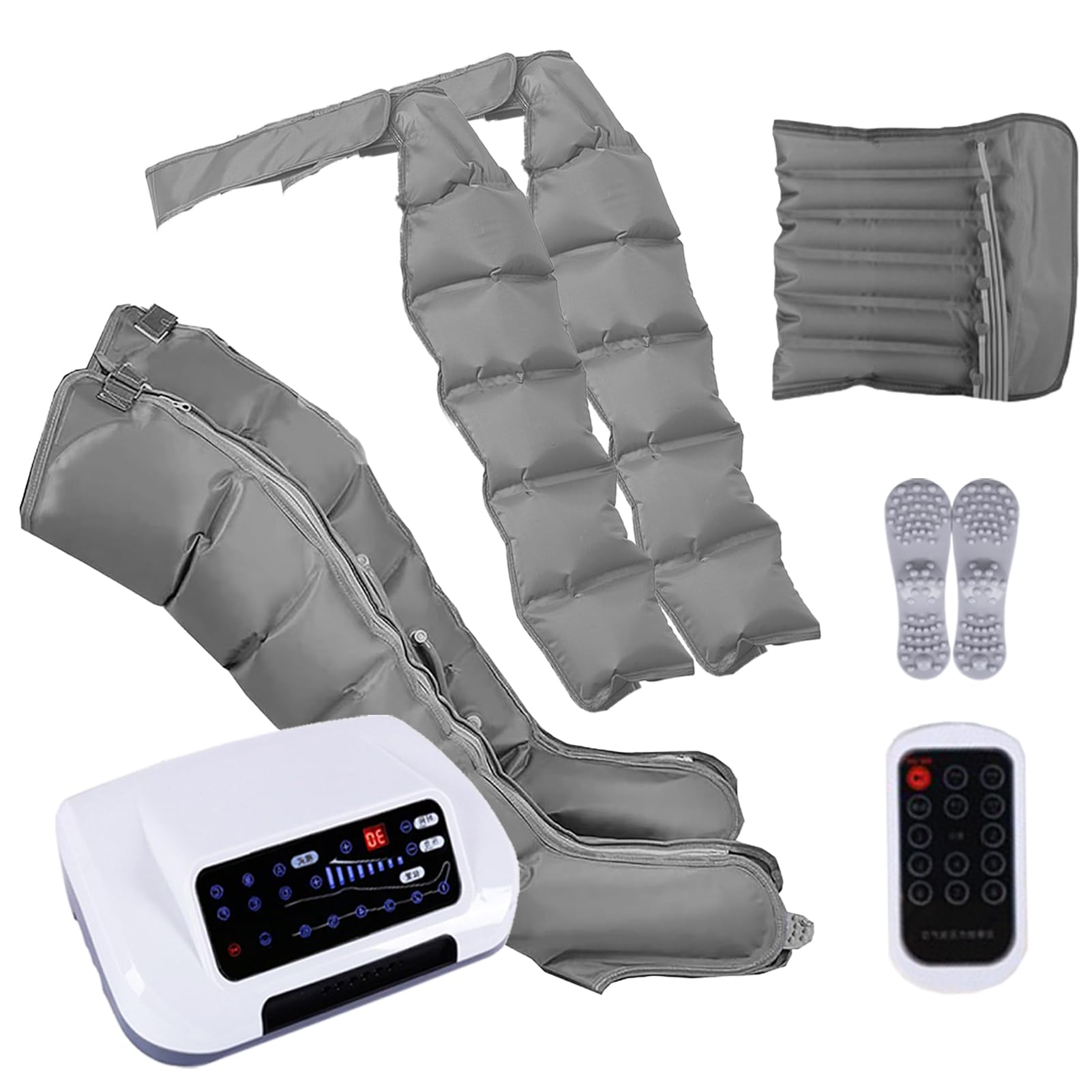 Massaggiatore per drenaggio linfatico, Compressione d’aria elettrico Massaggiatore per gambe per braccio gamba vita, rilassamento, Timer e pressione regolabile (6 camere 2 gambe+vita+2 braccia)