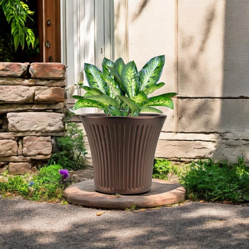 Image of GARDENS NEED 10 Inches Tancy Round Flower Pot | Set of 4 | Brown | Plastic Planter Pots for Indoor & Outdoor Home, Office & Balcony Decoration