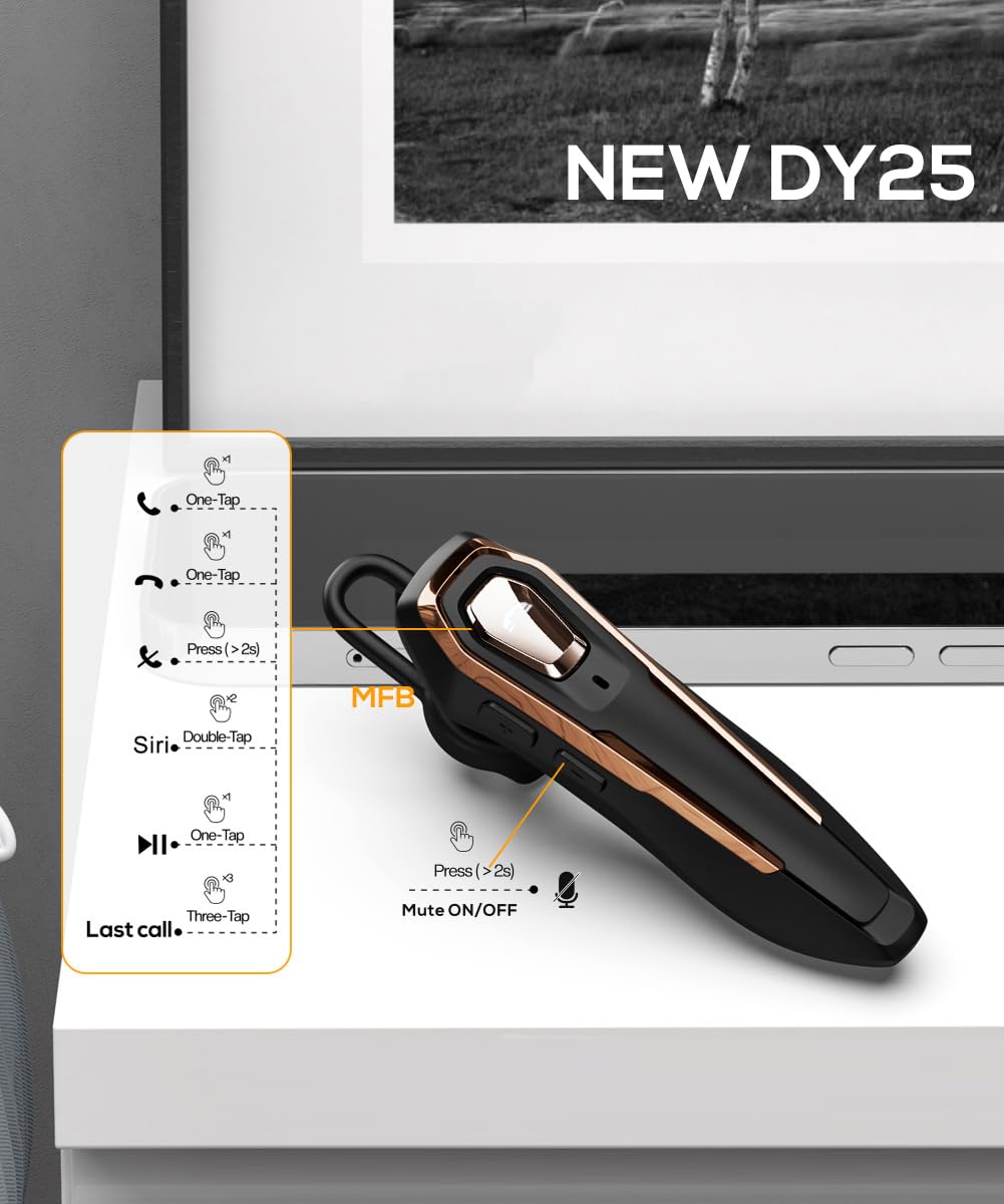 Auricolare Bluetooth Mono V5.4 con Cancellazione Rumore Microfono, 36 Ore di Autonomia, Connessione a due Dispositivi, Ideale per Guida, Ufficio e Telefonate Business