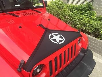 Auto Exterior Accessories Engine Hood Cover Front Hood Cover Bra Protector T-Style Triangle Panty Cover Compatible with Jeep Wrangler JK Series 2007-2017 Bro Hood Cover_Black Star