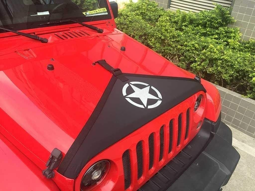 Auto Exterior Accessories Engine Hood Cover Front Hood Cover Bra Protector T-Style Triangle Panty Cover Compatible with Jeep Wrangler JK Series 2007-