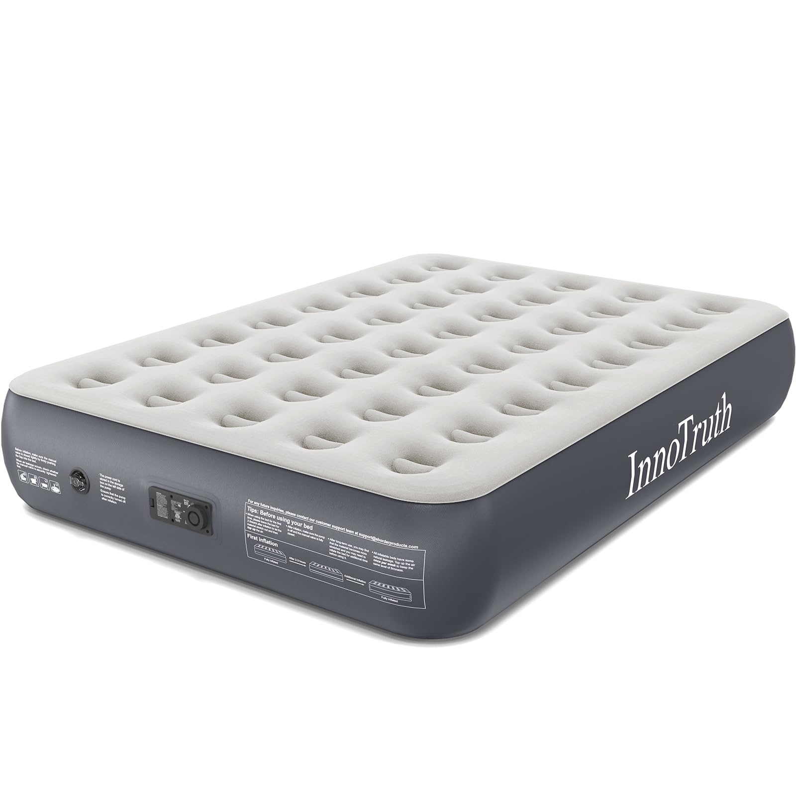 InnoTruth Queen Air Mattress with Built-in Pump, 13" Raised Comfort, Durable Inflatable Bed for Home & Guests, Easy Setup, Ideal for Travel & Camping, Charcoal Gray