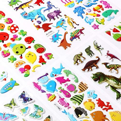 Vicloon 3D Stickers for Kids Puffy Stickers 520+ Children Stickers 22 Variety Sheets for Rewarding Gifts Scrapbooking Including Animals, Fish, Dinosaurs, Numbers, Fruits, Trucks, Butterfly and More