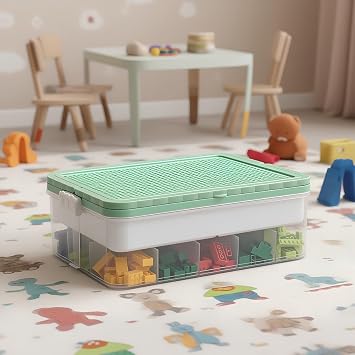 joyingbaby Toys Storage Organizer Bins for Lego Stackable Toys Organizer Lego Building Block Storage Green, 1 layer