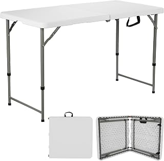 ANJI DEPOT 4/6ft Folding Trestle Table, Heavy Duty Trestle Picnic Garden Table (White) (4ft)