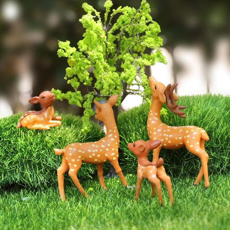 4Pcs Mini Sika Deer Figurines - Adorable Forest Animal Decor, Fairy Garden Accessories, Woodland Creatures for DIY Crafts, Outdoor Decoration, Cake Toppers, Gift for Nature Lovers image 5