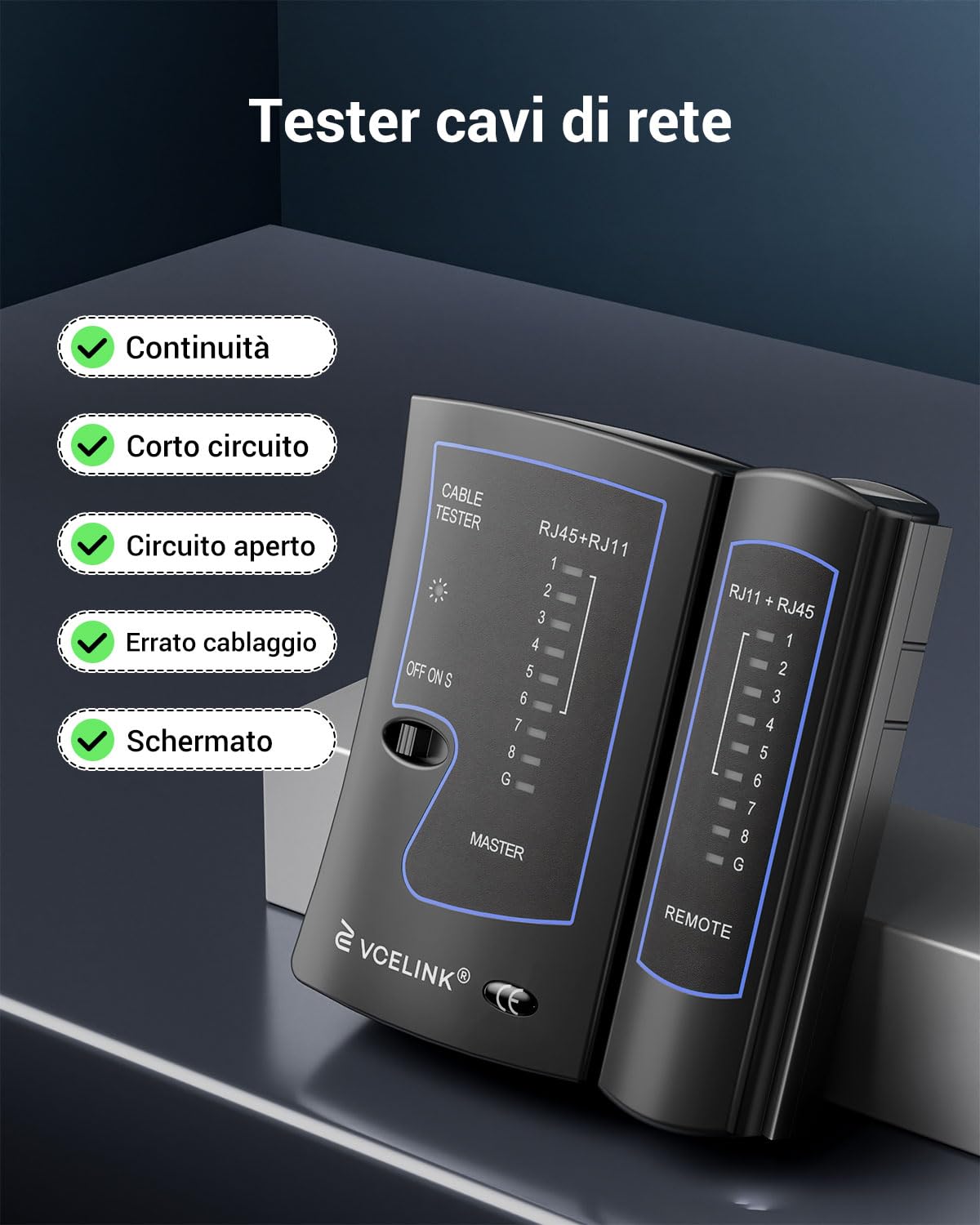 Tester Cavi Di Rete VCELINK Per RJ45/RJ11 - Verifica Cavi LAN CAT5/CAT6/CAT7 - Nero - Foto 7