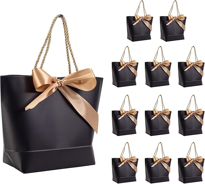 WLUSEAXI 12Pack Black Gift Bags,Small Gift Bags with