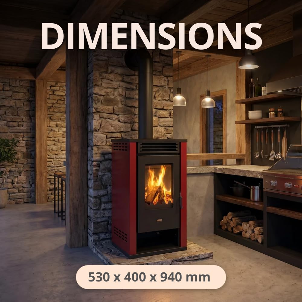 Prity K2 GT Poêle à bois 8,1 kW, classe d'efficacité énergétique A+, rendement 80,4 %, tuyau de fumée Ø 150 mm, construction robuste en acier et fonte
