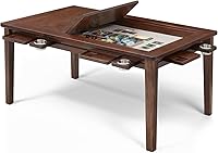 Coperat Solid Wood Board Game Table for 4-6 Players - 54x31" Convertible Gaming/Dining Table w/ Removable Top, Game Mat, Cup Holders, Warm Walnut