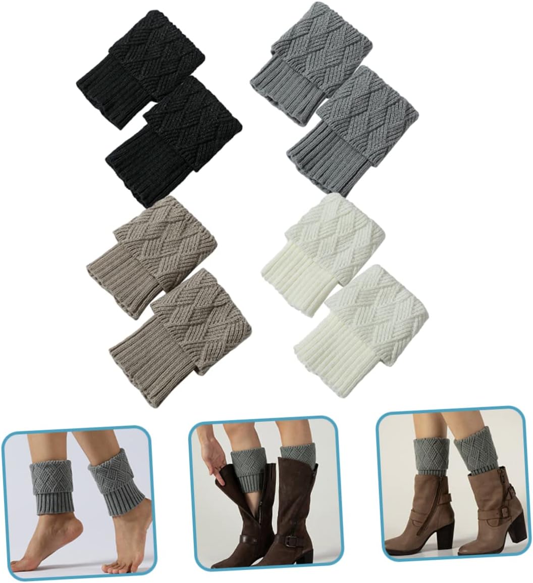 4pairs Fleece Lined Leggings Women Leg Warmers for Winter Fashionable Boot Cuffs