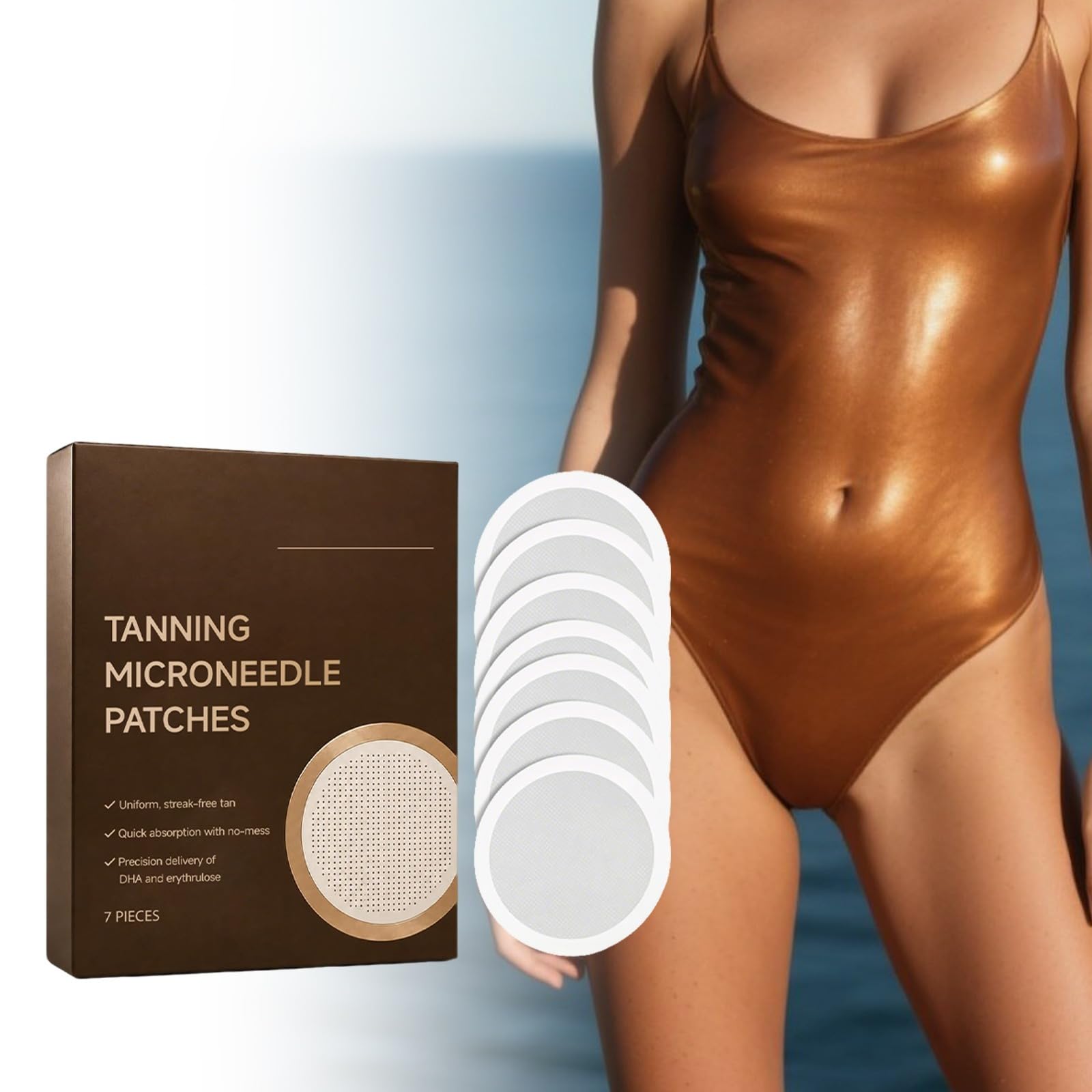 Bräunungspflaster mit Mikronadeln, selbstbräunend, ohne Sonne, einheitlicher Teint ohne Schlieren, schnelle Absorption mit Bräunung, für Beine, Rücken, Hals, Bauch, Pool, Urlaub, Haus, Reisen, Strand