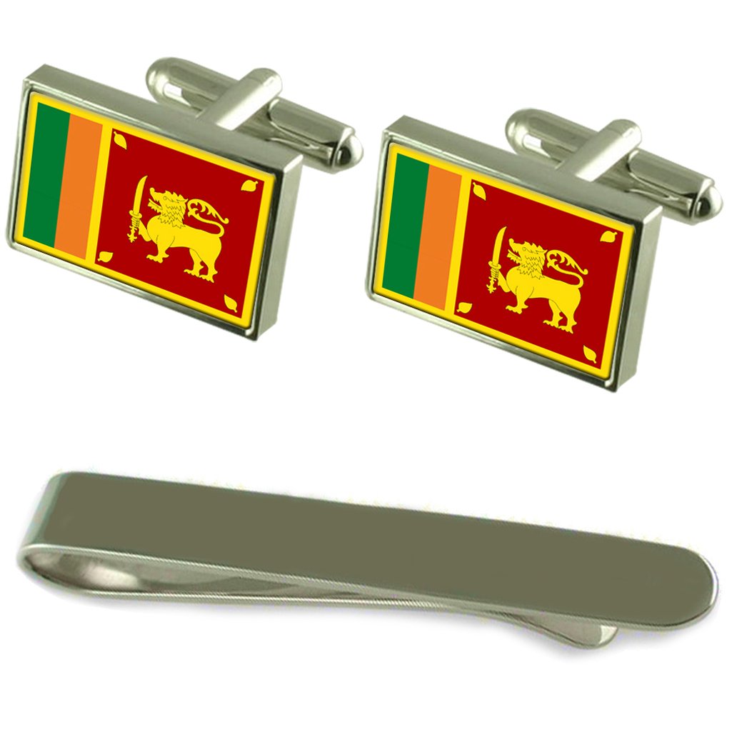 Sri Lanka Flagge Silber Manschettenknöpfe Krawatten Geschenkset mit Gravur