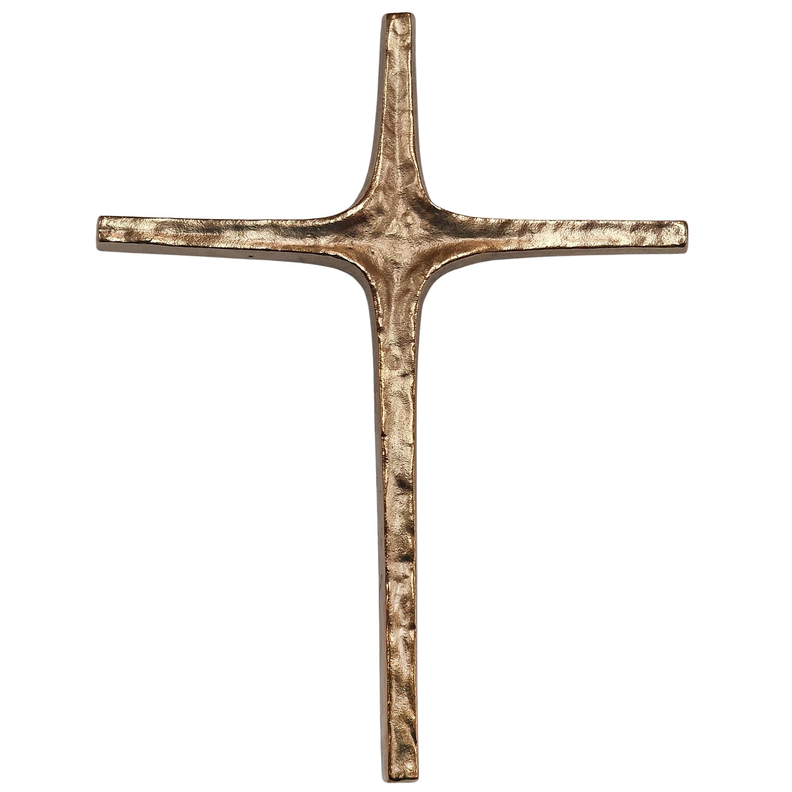 Herzmensch Modernes Wandkreuz gold aus massiver Bronze 18 x 23 cm als Hauskreuz und Segnungskreuz von Christoph Fischbach zum Aufhängen