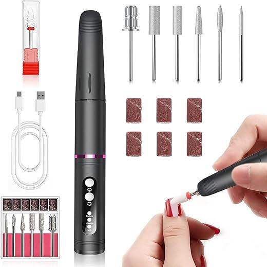 MAYCREATE® Nail Drill Machine with Drill Bit 3 Speeds USB Nail Drill Machine for Acrylic Gel Nail, Salon Nail Drill Machine Portable Manicure Pedicure Drill for Nair Art, DIY…