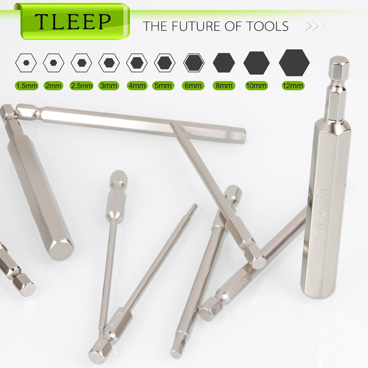 20 x 1/4 Inch Hex Head Allen Wrench Drill Bits 100MM Long, SAE 5/16” to 5/64” & Metric 12mm to 1.5mm, S2 Steel Magnetic Tips Screwdriver Socket Bit Set for Ikea Type Furniture, Silver