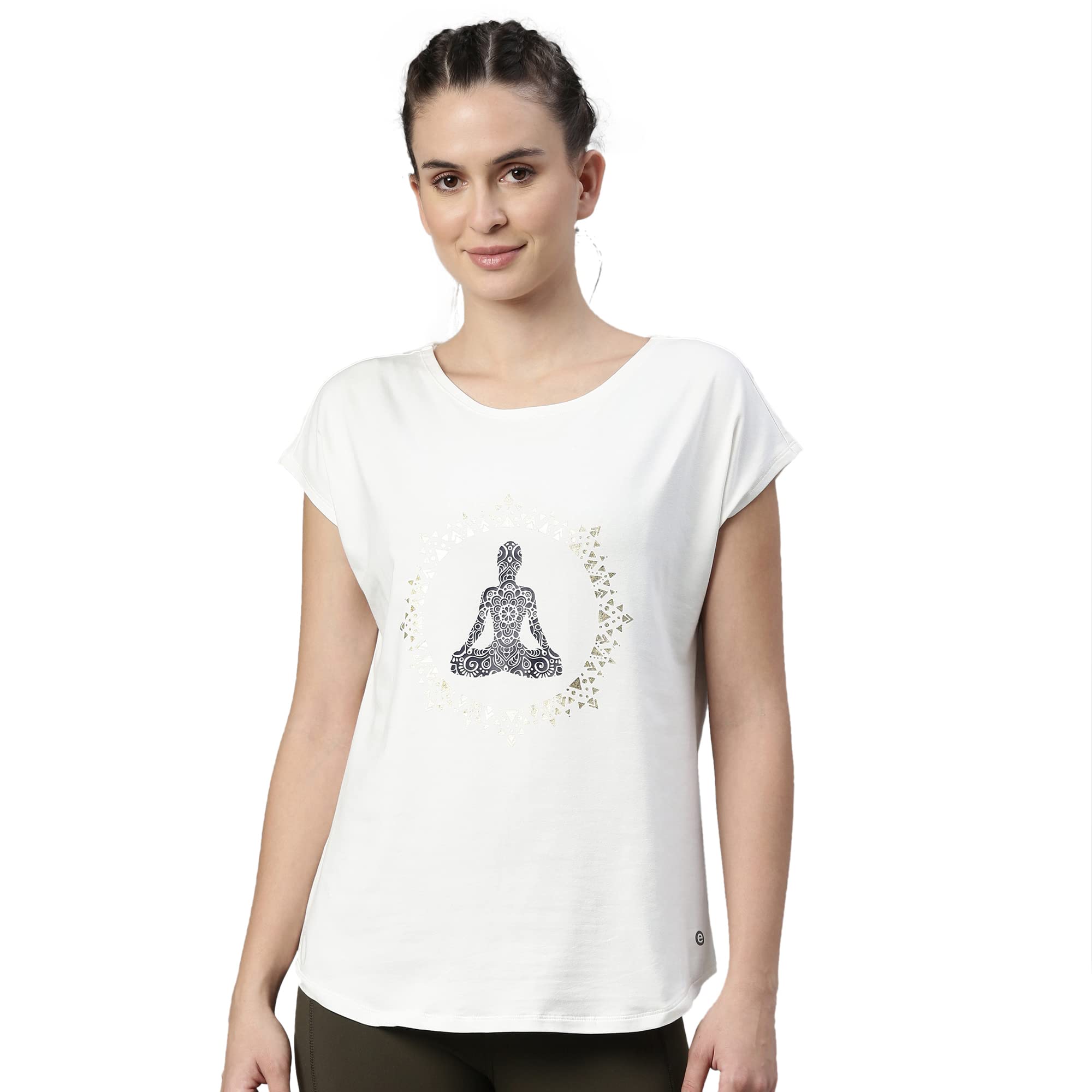 EnamorAthleisure Relaxed Fit Short Sleeve Boat Neck Antimicrobial Finish Breathable Stretch Cotton Activewear Sports Tshirt for Women-E131