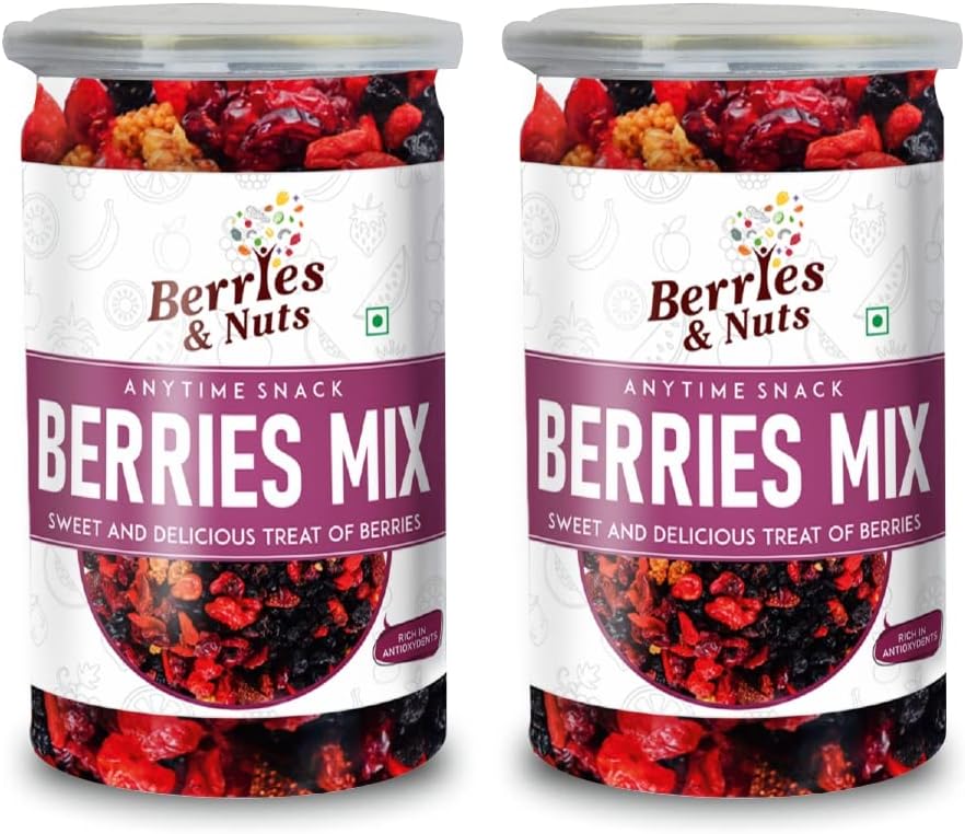 Berries And Nuts Super Berries Mix | Dried Mixed Berries, High in Antioxidants | Cranberries, Blueberries, Gojiberries, Blackberries, Raspberries, Strawberries | 400 Grams | 2 Bottles of 200 Grams