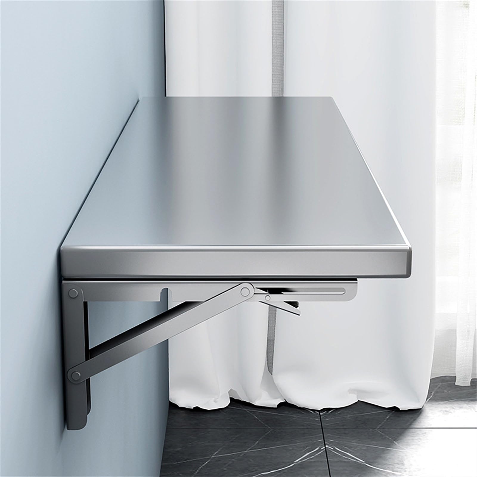 ZHANGGL Stainless Steel Wall Mounted Folding Table Space-Saving Drop Leaf Dining & Laundry Table for Small Spaces Home Office Garage Basement (100x30cm)